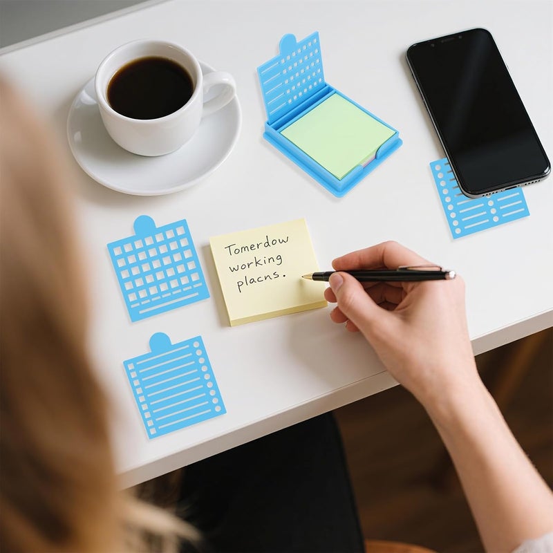 Framad Sticky Note Stencil and Holder with Five Different Stencil,Reusable 3x3 Inch Post It Note Organizer for Desk (Blue) - Image 4